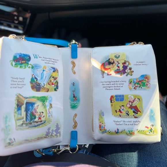 New Loungefly Pinocchio Storybook Convertible Backpack & Crossbody Bag - Picture 7 of 15